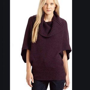 Eileen Fisher Merino/Camel Sweater Cowl Cape Off Shoulder Eggplant M